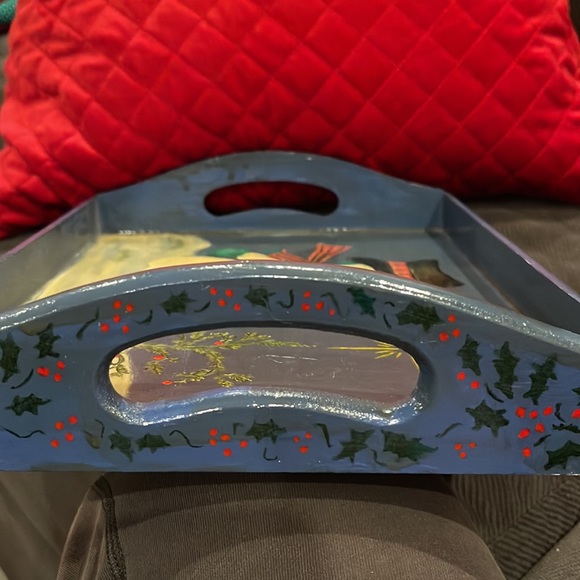 1999 vintage Folk Art wooden tray w/ handles signed by artist from Frenchtown NJ - Picture 6 of 6